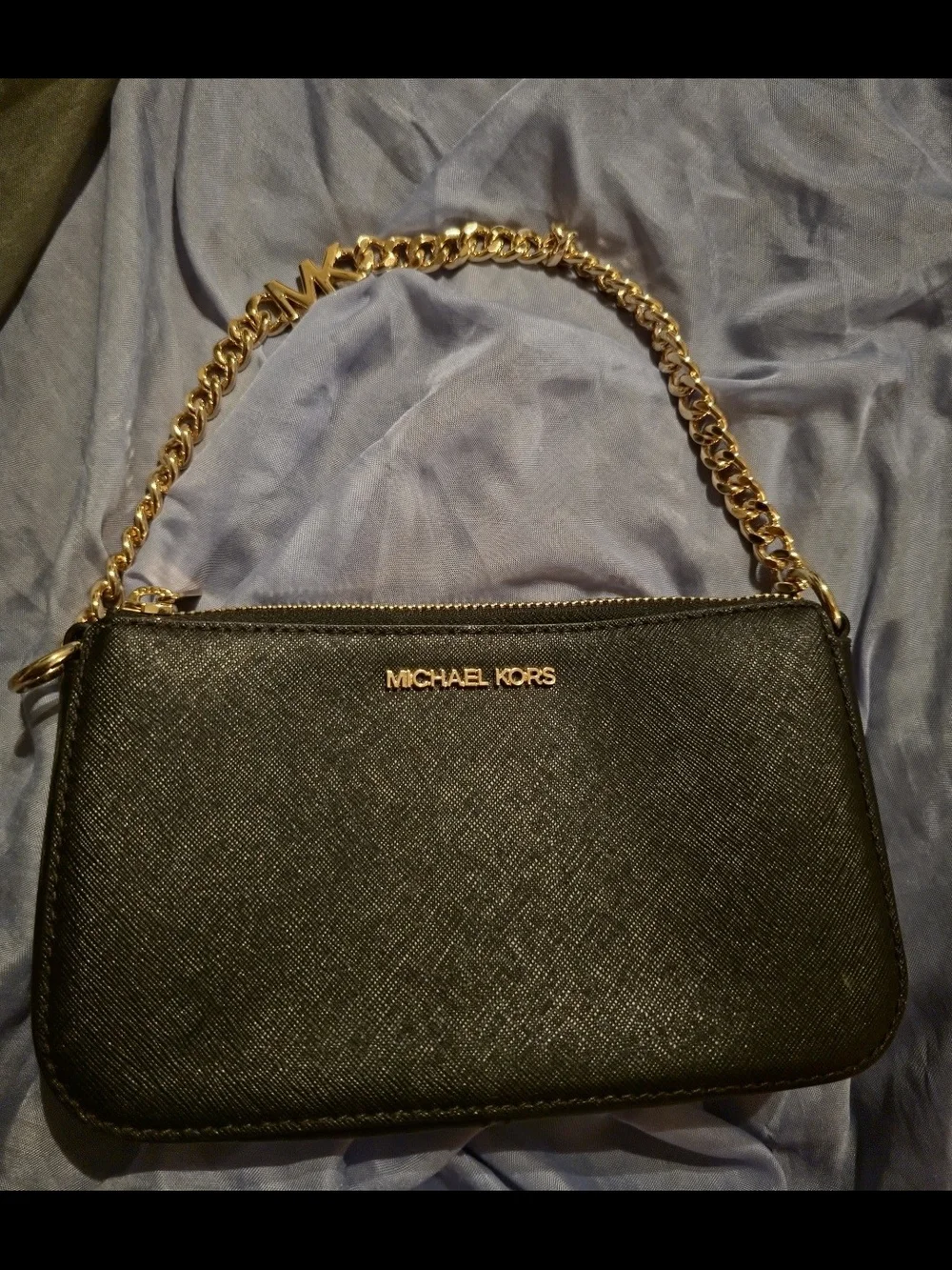 Michael Kors Black Quilted Wristlet with Gold Zip